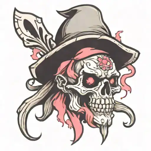 Skull Zombie Gnome With Burning Pink Ribbon Symbolizing Transformation