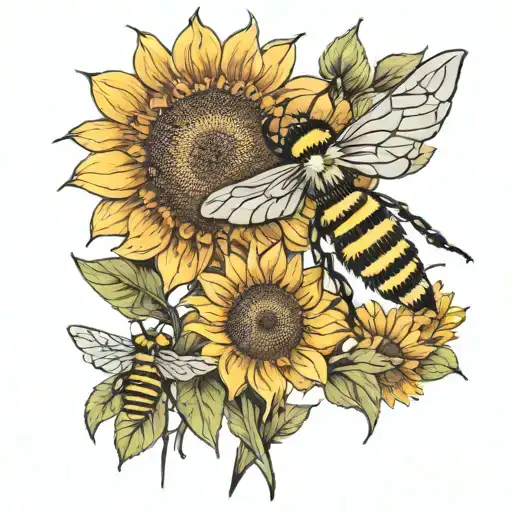 Sunflower Field Bee Mother Daughter