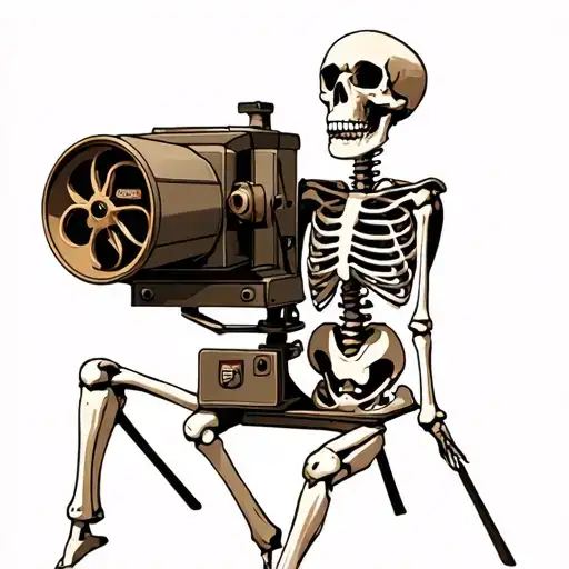 Movie Projector Skeleton Sitting