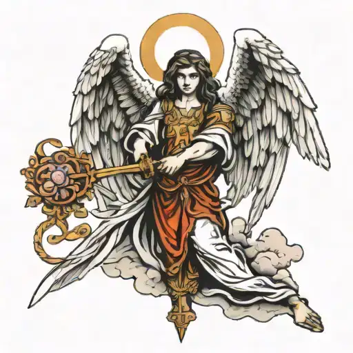 Angel Holding Sword In Both Hands Pointing To The Ground
