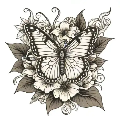 Lilly With A Classic White Butterfly In Fine Line