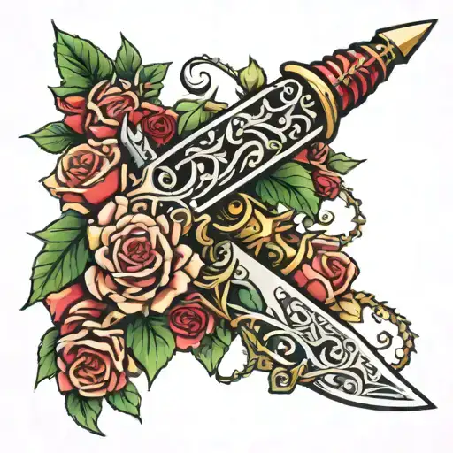 Dagger Covered In Vines And Roses