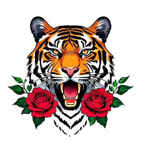 Tiger Surrounded By Roses