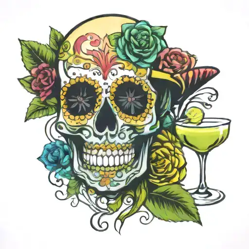 Sugar Skull And Margarita Glass