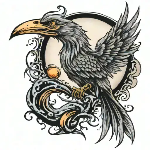 Phoenix With Witchy Broom And Moon Half Sleeve