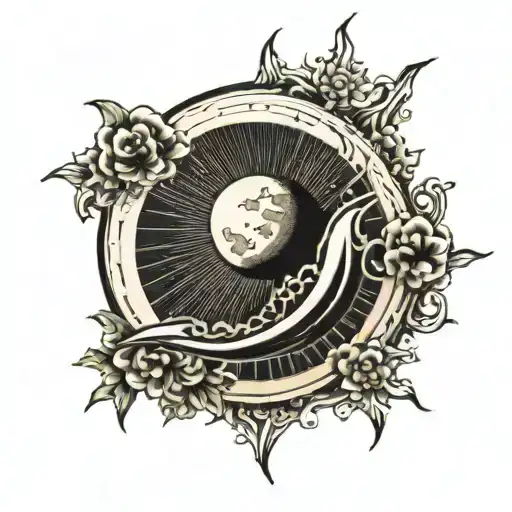 A Sun Ray With A Moon Rising And A Single Star