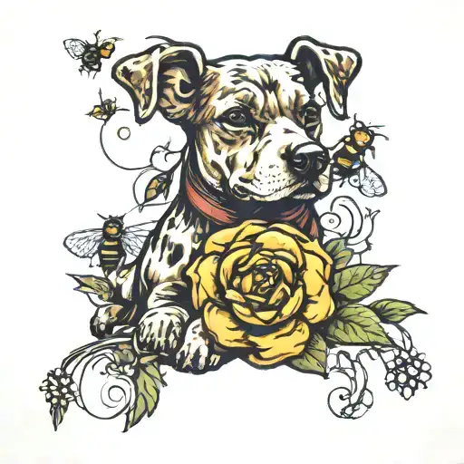 Dog Pawn With Bees And A Carnation