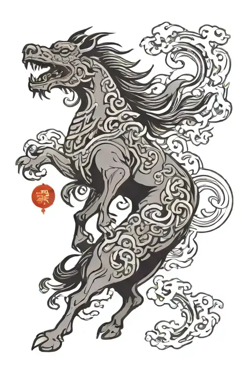 Chinese Horse Fu Dog Surrounded