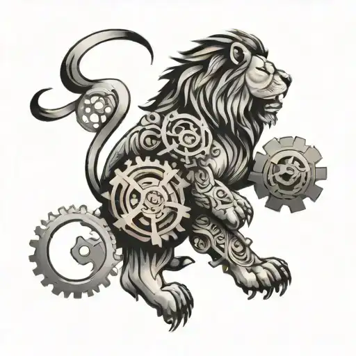 Lion With Gears Intertwined Representing Must Work Hard