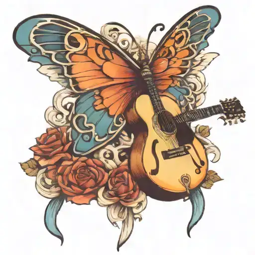 Butterfly Broken Wing With Guitar Intertwined