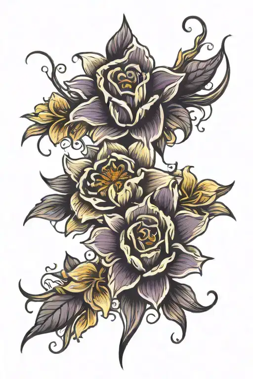 Rose Daffodil Violet Flowers Intertwined