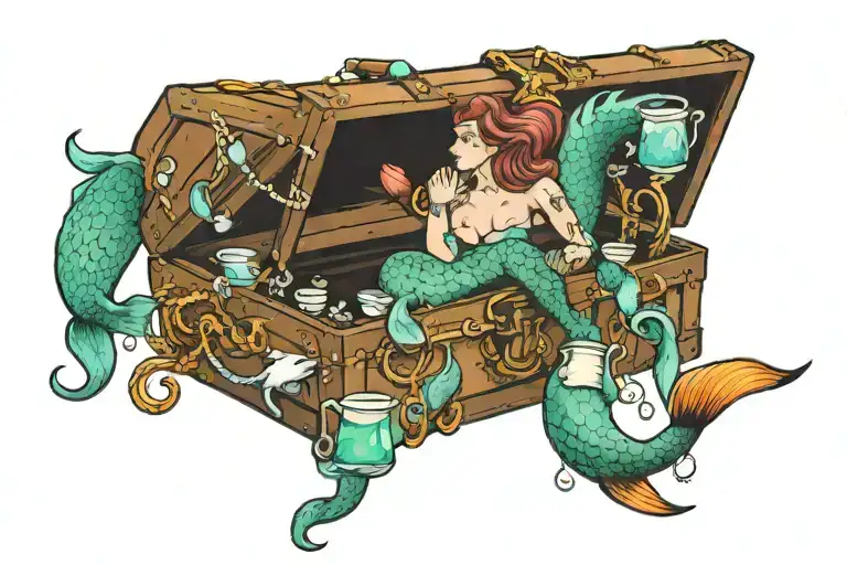 Treasure Chest Full Of Cups And A Mermaid Tail