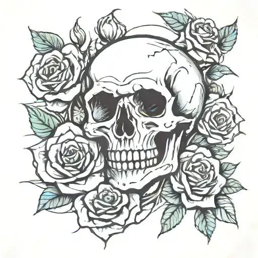 Skull And Rose In A Straight Line