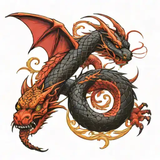 Black Snake And Red Dragon Intertwined Together