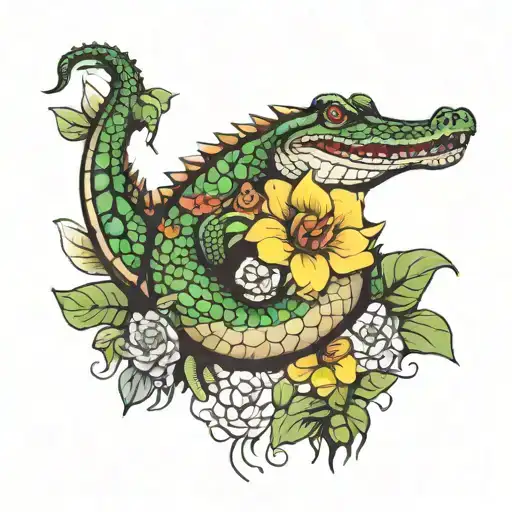 Crocodile With Floral Design