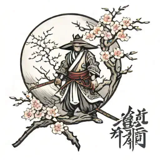 Temple Samurai Moon Sakura Blossom