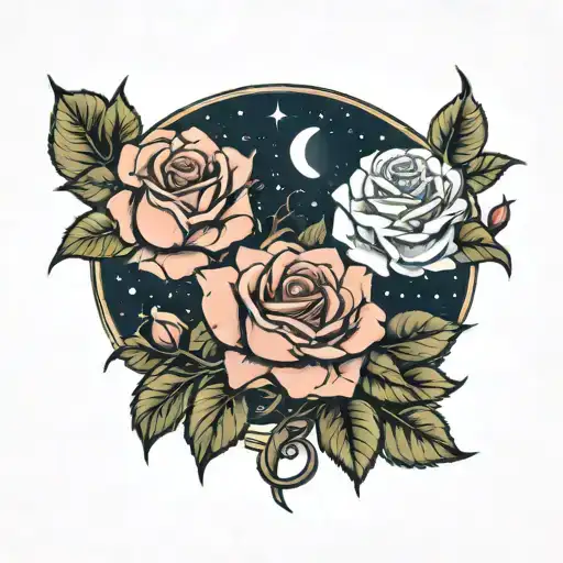 Cresent Moon Roses Intertwined