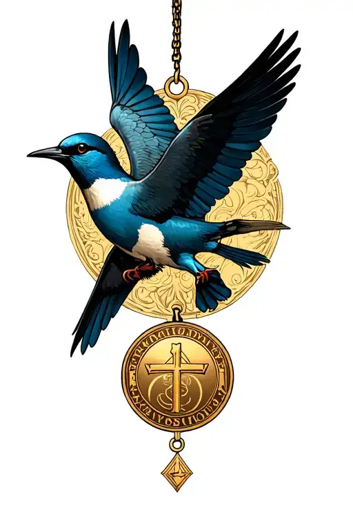 Swallow And Saint Christopher Medallion