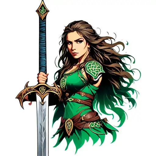 Celtic Female Warrior Wielding A Sword