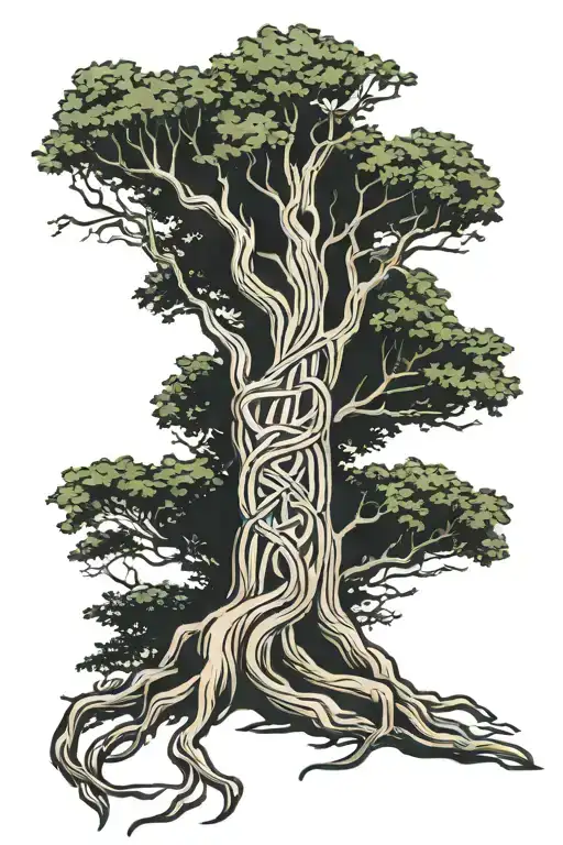 Tree With A Celtic Knot Carved In The Bark