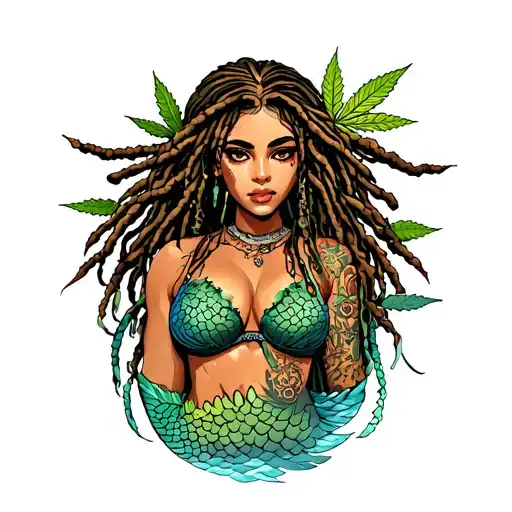 Mermaid With Dreads And Weed Bra