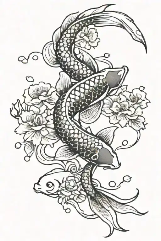 Koi Fish Swimming And Cherry Blossom Flowers