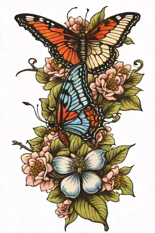 Butterfly With Cherry Blossum Tree