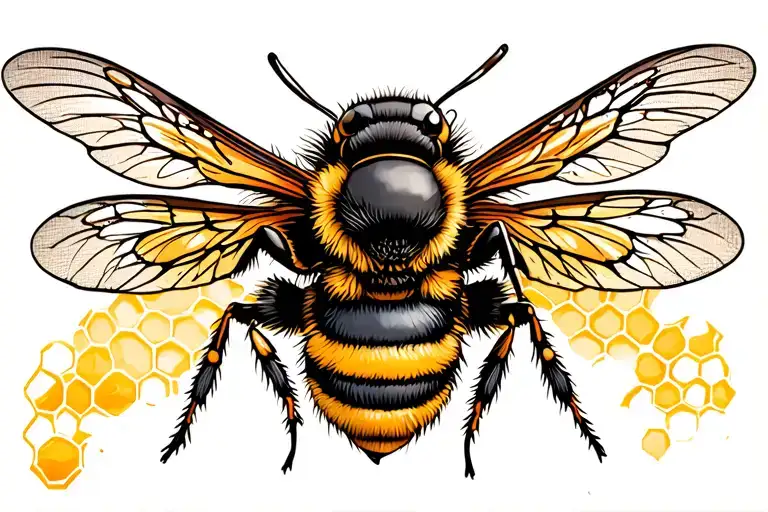 Bee With Butterlfy Wings And Honeycomb Pattern