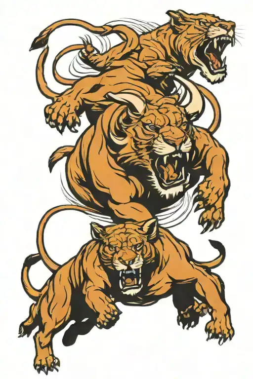 Bull Chasing Lioness Roaring