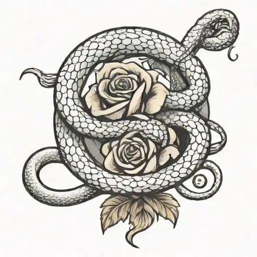 Oroboros Snake With A Rose Tail End And Rose Pattern On The Body