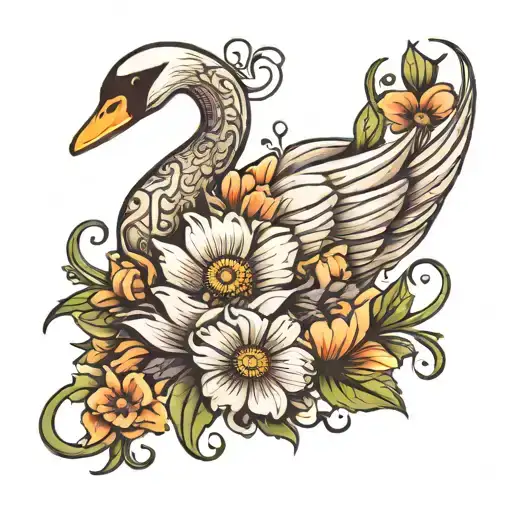 Swan Poppy Daisy Violet Flowers Wrapped