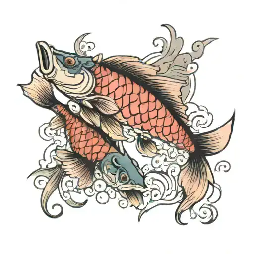 Carp Swimming Up And Phoenix Flying Up