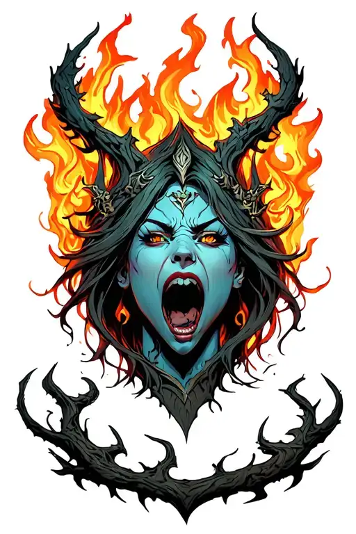 Sylvanas Windrunners Face Screaming With Burning Yygdrasil Tree Behind Her