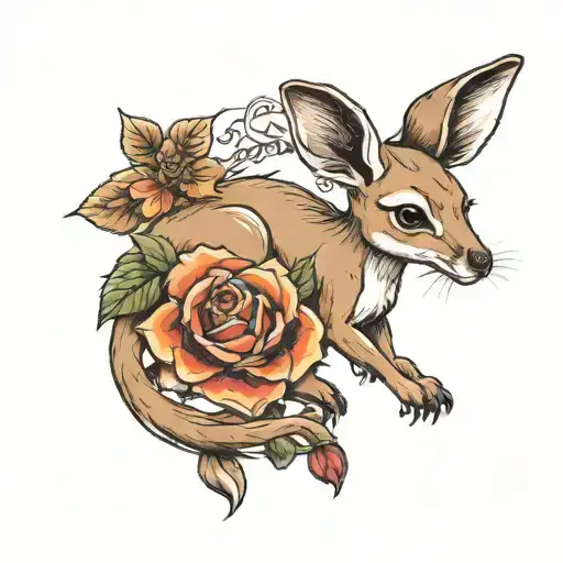 Baby Kangaroo With Rose And Sunflower