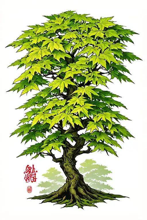 Japanese Maple Tree With Green Leaves Intertwined