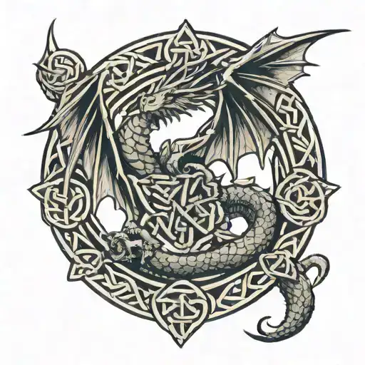 A Dragon In Celtic Knots With The Valknut Symbol