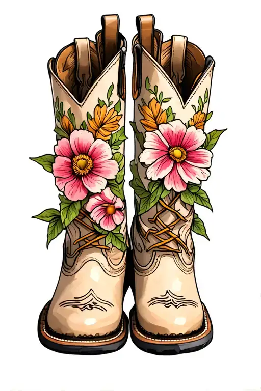 Cowgirl Boots With Birth Flower Stems Coming From Boots For April March April June November