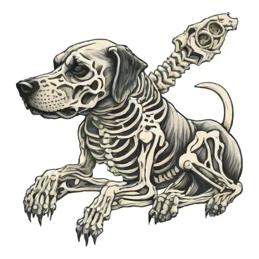 Dog Skeleton With Human Skeleton Sitting Side By Side