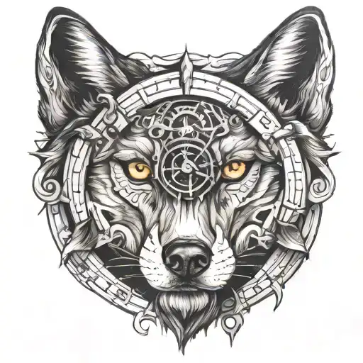 Wolf Face With Clock Embedded