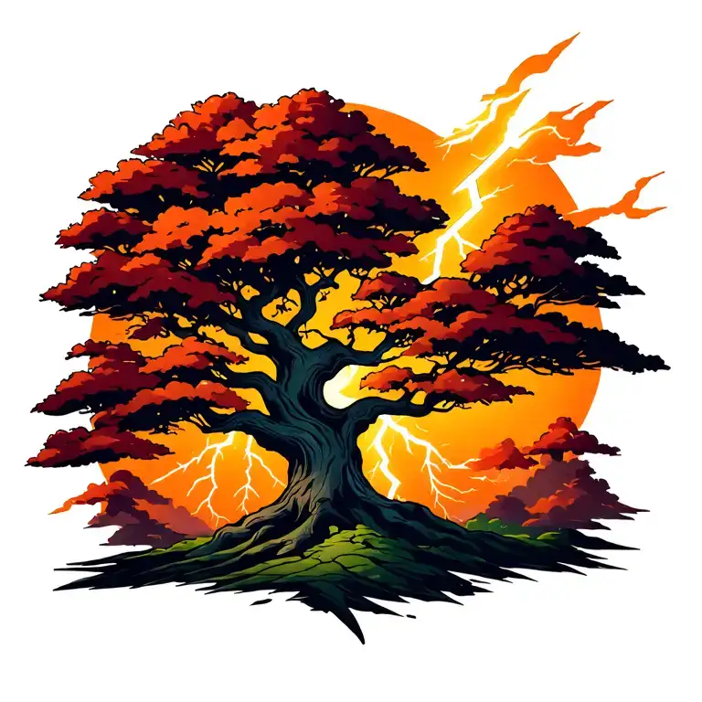 Single Tree With Lightning Storm And Goes Across My Shoulder