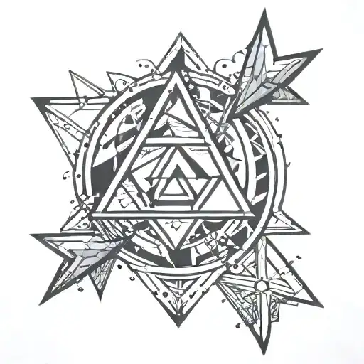 Line Arrow With 4 Triangles And 4 Circles Intertwined Within