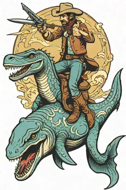 Cowboy Riding A Pliosaur
