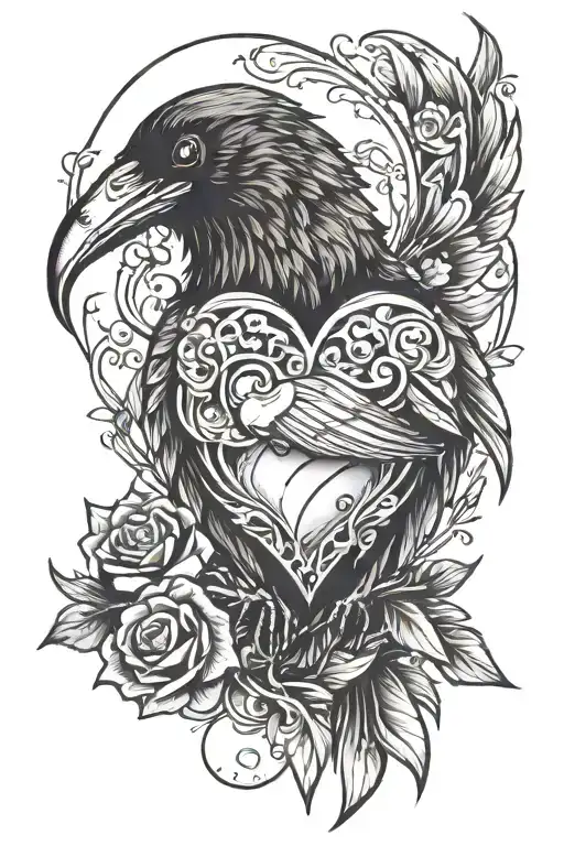 Raven Holding A Heart