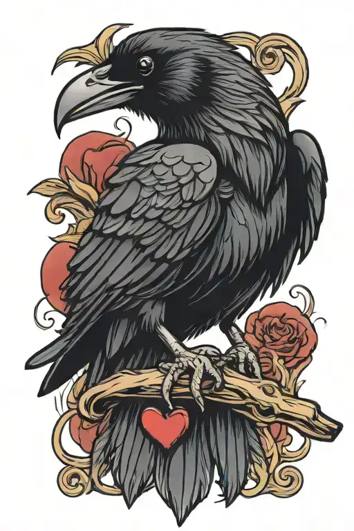 Raven Holding A Heart Muscle In Its Beak