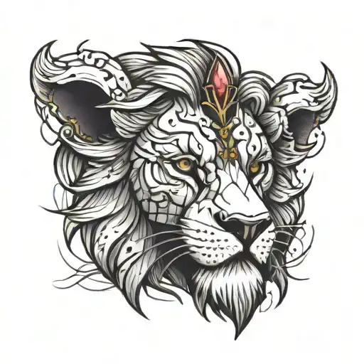 Lion With Cross Shaped Scar Over Eye And Ruby Eye