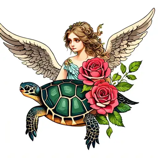 Roses And Angel And Turtle