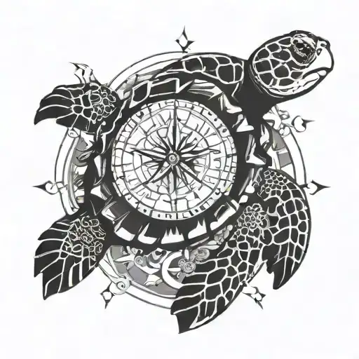 Sea Turtle Compass Intertwined
