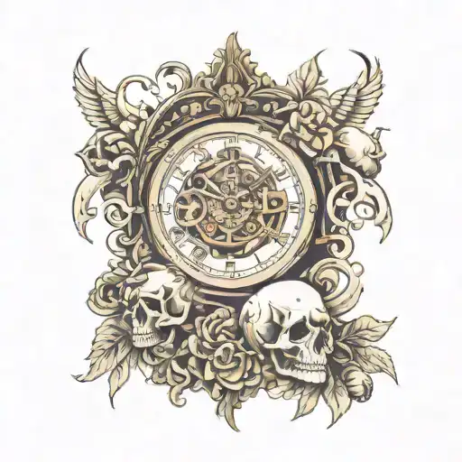 Clock Pieces And Skulls Instead