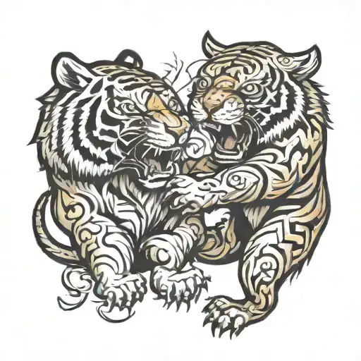 Tiger And Bear Fighting Each Other