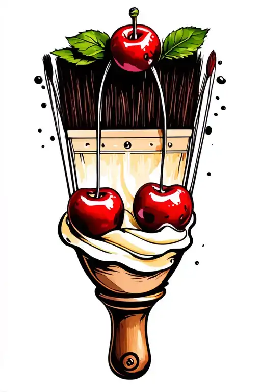 Whisk And Paintbrush Tattoo Featuring Cream And Cherries And Paint Neo Traditional In Colour